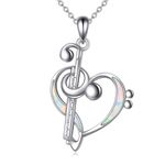 POPLYKE Sterling Silver Flute Opal Heart Pendant Necklace Music Lovers Gifts Jewelry for Women Her