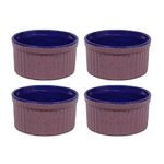 MIAH Décor- Ceramic Stoneware Handcrafted Brilliant Ramekin Dessert Bowls/Soufflé Dish in Funky Colors for Baking and Serving Puddings, custards or Other Desserts-Set of 4,[Purple And Dark Blue] Microwave Convection Safe/Freezer Safe/Dishwasher Safe Serveware Bowl (MDCF-10)