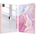 Fintie Hybrid Slim Case for iPad Pro 12.9-inch 6th Generation 2022, [Built-in Pencil Holder] Shockproof Cover w/Clear Transparent Back Shell, Also Fit iPad Pro 12.9" 5th/4th/3rd Gen, Dreamy Marble