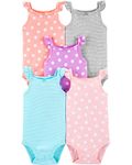 Carter's Baby Girls' 5 Pack Bodysuits (Baby), Kitty Love (6 Months, Dots and Stripes)