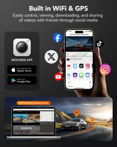 WOLFBOX 4K Front & Rear Dash Cam – WiFi, GPS, Night Vision, 32GB Card