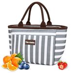 Kato Tirrina Lunch Bag Insulated Cooler Bag for Women, Picnic Cooler Bag Leak Proof Cooler Bag for Camping/Work/Beach Portable Insulated Waterproof Lunch Tote Bag, 8L Grey Stripe