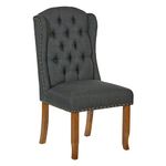 OSP Home Furnishings Jessica Button Tufted Wingback Upholstered Dining Chair with Wood Legs, Charcoal Fabric