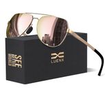 LUENX Women Aviator Sunglasses Polarized Shades Flexible Spring Hinge - Mirrored Pink Lens Rose Gold Metal Frame Large 60mm