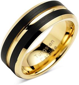 100S JEWELRY Tungsten Rings for Mens Wedding Bands Black Matte Gold Grooved Center Size 6-16 (Tungsten, 7.5)