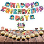 Festiko® 12 Pcs Happy Friendship Day Banner, Cake & Cupcake Toppers, Cake Decoration Supplies, Friendship Day Celebration Supplies