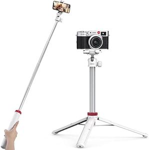ULANZI MT-44 Extendable Phone Tripod, 59" Selfie Stick Phone Vlog Tripod Stand with 2 in 1 Phone Clip, 360° Ball Head Camera Tripod for iPhone Sony Canon Action Camera, Lightweight for Travel White