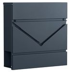 SONGMICS Letter Box, Wall-Mounted Post Box, Mailbox with V-Shaped Viewing Window, Lock and Lid, Newspaper Holder, Easy to Install, Anthracite Grey GMB054G01