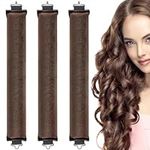 Heatless Curlers 3Pcs,Overnight Heatless Curls Blowout Rods Headband for All Hair Types,Soft Hair Roller Rods with Hook,No Heat Curls to Sleep for Curl Rods,Women Long Hair Styling Tools (brown)