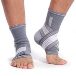 Neotech Care Ankle Brace Support - Elastic & Breathable Fabric - Adjustable Compression Strap - For Men, Women, Youth - Left or Right Foot - Grey Colour (Size XL, 1 Pair)