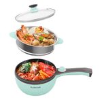 Audecook Hot Pot Electric,Mini Electric Skillet Portable Nonstick Sauté Pan with Power Adjustment, Rapid Ramen Cooker Travel Multicooker Electric Pot for Steak/Soup (A(green/1.5L with steamer))