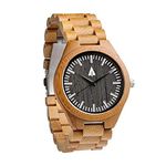 Treehut Men's Ebony Wooden Watch with All Wood Strap Quartz Analog with Stainless Steel Tri-Fold Clasp (Bamboo Wooden Watch 1)