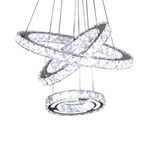 Crystal Chandelier Lighting 3 Ring LED Modern Crystal Ceiling Light Adjustable Stainless Steel Cool White Pendant Lights Fixtures for Bedroom Living Room Hotel Bar Dining Room (Acrylic Design)