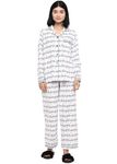 Shopbloom Cotton Flannel Notched Collar Festive Lights Print Long Sleeve Women's Night Suit Set with Pajama | Night Dress | Nightwear for Ladies (WF-427-LS-L,Large,White)