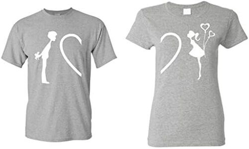 shop4ever Complete My Heart His & Hers T-shirts assortis pour couples, Gris (Sports), Taille XL