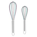 2 PCS Silicone Whisk Set,Colourful Silicone Balloon Whisk Wire Hand Whisk Kitchen Whisk Silicone Mini Whisk Rainbow Whisk Egg Beater Non-stick Manual Egg Whisk with Stainless Grip Handle (8 &10 inch)