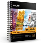 Mix Media Sketchbook, Ohuhu 10"×7.6" Watercolour Paper for Wet or Dry Media, 120 LB/200 GSM Heavyweight Papers 62 Sheets/124 Pages, Spiral Bound Mix Media Paper Pad for Acrylic, Watercolor, Pen and Colored Pencil Painting