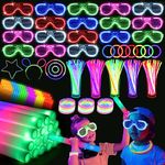 SHQDD 136PCS Glow in the Dark Party Supplies, 18 PCS Foam Glow Sticks, 18 PCS LED Glasses and 100PCS Glow Sticks Bracelets,Neon Party Favors for Glow Party, Wedding, Concert,Raves and Birthday