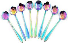 Flower Spoon Set niceEshop(TM)Stainless Steel Teaspoon Colorful Coffee Spoon Tea Spoon Mixing Spoon Sugar Spoon Set of 8 Rainbow