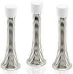 3X Wall Mounted Chrome Spring Door Stop Sprung Stopper Skirting Board Buffer with 3X Replacement Rubber tip