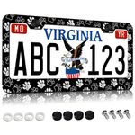 Dog Cat Paw Print License Plate Frames for Women Men Car Accessories, 2 Holes Stainless Steel Car Tag Cover Holder for US Canada Standard Vehicles 12.3x6.3 Inch with Screws, FBA Fast Delivery