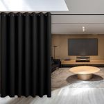 Hiasan Sound Blocking Room Divider Curtain - Thermal Insulated Sliding Door Vertical Blind Curtain, Extra Wide Blackout Curtains for Living Room, Bedroom Partition, Kids Room, Black, 10 ft W x 7 ft L