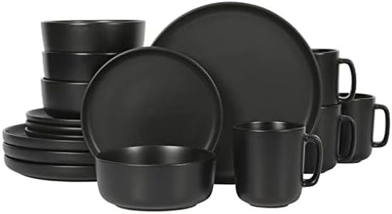 Gibson Home Zuma 16 Piece Stoneware Plates, Bowls, & Mugs Dinnerware Set - Matte Black