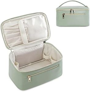 Makeup Bag, Travel Make Up Bag Water-Resistant Organizer Cosmetic Bags Portable Storage Brush Pouch in Eco Vegan Leather for Women Girls, Green(Patent Pending)