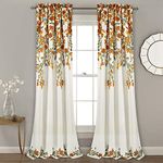 Lush Decor Tanisha Curtains - Light Filtering Window Panel Set, Pair - Floral Vine Print, Beautiful, Modern, Elegant Home Decor - 52" W x 84" L, Tangerine & Turquoise