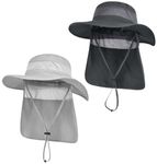 KIRAAT 2 Pack Mens UPF 50+ Wide Brim Sun Hat with Neck Flap for Fishing Hiking Garden (CA/US, Alpha, One Size, 2 Pack-Dark Grey＆Light Grey)