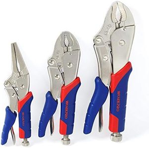 WORKPRO 3 Piezas-Juego de Alicates de Bloqueo Pinzas de Presión Acero Cr-V ,Mandíbula Curvada de 18CM y 25 CM, Mandíbula Recta de 16.5CM