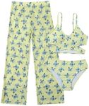 OYOANGLE Girl's 3 Piece Swimsuit Butterfly Print Criss Cross Bikini Set Bathing Suit with Mesh Pants Green Blue 12 Years