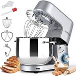 9.5 QT Double Handle KUCCU Stand Mixer, 6 Speed with Pulse Electric Kitchen Mixer, 660W Tilt-Head Food Mixer with Dishwasher-Safe Dough Hook, Flat Beater, Whisk, Splash Guard for home baking (Silver)