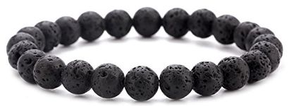 Hamoery Men Women 8mm Natural Stone Beads Bracelet Elastic Yoga Agate Bracelet Bangle(Lava Stone)