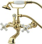 Kingston Brass CC549T2 Vintage 7-Inch Spread Wall Mount Leg Tub Filler with Hand Shower, Polished Brass