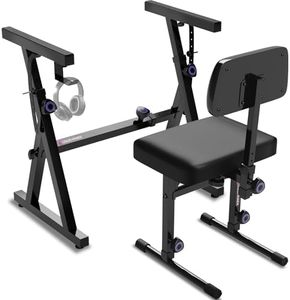 Liquid Stands Piano Keyboard Stand and Bench Adjustable Stool Set - Portable Heavy Duty Digital Piano Stand for 54-88 Key Electric Pianos & Piano Chair, Stool - Sturdy Keyboard Music Stand and Seat