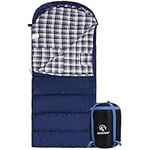 REDCAMP Cotton Flannel Sleeping Bag for Adults, 23F Comfortable, Envelope with Compression Sack Blue 2lbs