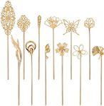 Cinaci 12 Pack Gold Decorative Chinese Vintage Butterlfy Flower Metal Hair Sticks Chopsticks Retro Hair Pins Forks Hairpins Hair Bun Updo Holders Long Thick Hair Accessories for Women Girls