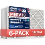 BNX TruFilter 14x20x1 MERV 13 (6-Pack) AC Furnace Air Filter,MADE IN USA,Electrostatic Pleated Air Conditioner HVAC AC Furnace Filters, Bacteria, Smoke (Actual Size: 13 11/16’’x19 11/16’’x3/4‘’)