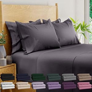 Bamboo Sheets King Size Sheets 6 Piece 100% Organic Bamboo King Sheets Cooling Sheets King Deep Pocket King Bed Sheets King Size Sheet Set King Size Bed Sheets Extra Deep Pocket Sheets Charcoal Gray