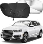 Qoosea Windshield Sun Shade Umbrella for Car 55x31 inch Foldable 5 Layers UV Block Coating Windshield Sunshade with Car Rearview Mirror Fixing Cut-Out UV Block & Heat Insulation Protection