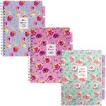 Pukka Pad, 5 Subject Spiral Notebook 3-Pack with Repositionable Dividers - 200 Pages of 80GSM Paper with Perforated Edges - Blossom, B5-7 X 10in