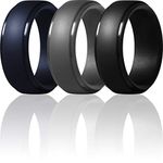 ThunderFit Silicone Rings for Men, Step Edge - 10mm Wide - 2.5mm Thick (Dark Blue B, Grey B, Black - Size 8.5-9 (18.9mm))