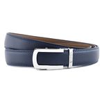 HALDEN Men's Falcon Blue Belts, Quality leather, Free size, Fits up to 44 inches waist, Ratchet straps, unique magnetic buckle, Autolock belt, Silver Glossy Buckle