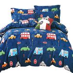 Feelyou Boys Duvet Cover Set for Kids Teens Children Bedding Sets Full Size Cartoon Cars Print Comforter Cover Set Microfiber Polyester Vibrant Blue Quilt Cover with 2 Pillow Shams, Zipper, 3Pcs