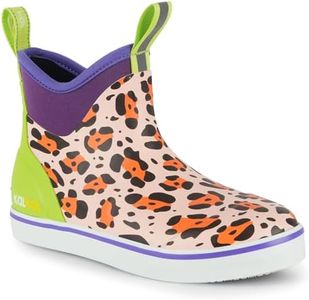 Kalkal Women's Deck Boots, Waterproof Ankle Rain Boots Fishing Boots with High Traction, Women's Rubber Boots For Gardening Fishing Boating Camping(Leopard Orange,Size6)