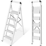 KINGRACK Step Ladder, 5 Steps, Folding Step Ladder with Handrail, Non-Slip Household Ladder with Folding Safety, Aluminium Step Stool, Maximum Load 150 kg