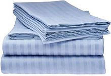 Luxury Bedding Set-800 Thread Count-4Pcs Bed Sheet Set Light Blue Stripe Queen Sheets, Fits Mattress Upto 15" Deep Pocket Bedsheet and Pillowcase(100% Cotton Light Blue Stripe Queen Sheets)