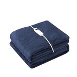 Wapaneus Foot Pocket Heated Blanket Electric Throw with 10 Heating Levels and 4 Timer Settings 4 Hours Auto Shut Off, Flannel Fast-Heating Heated Throw 50" x 60", Machine Washable, Blue