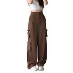 HIGH Buy Women Korean 5 Pocket Cargo Comfort and Styles Baggy Super Lycra Pants for Women and Girls - Perfect High Waist Trousers for Women (Coffee Brown_Size-32)